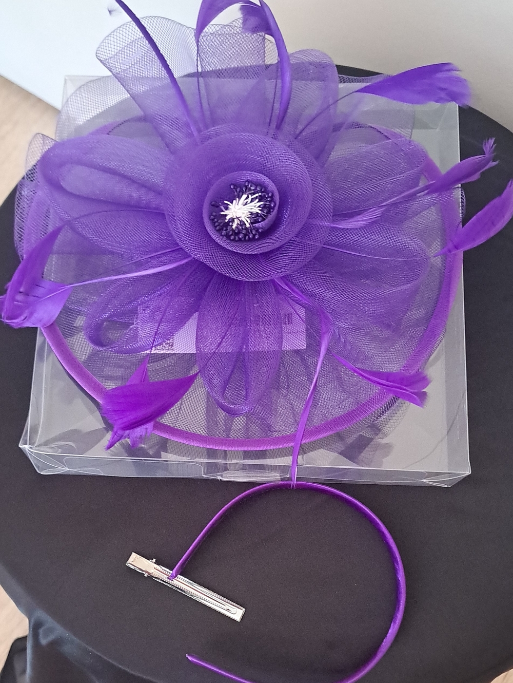Vibrant Purple Ladies Fascinator Hat with Decorative Floral Accent - Picture 4 of 8